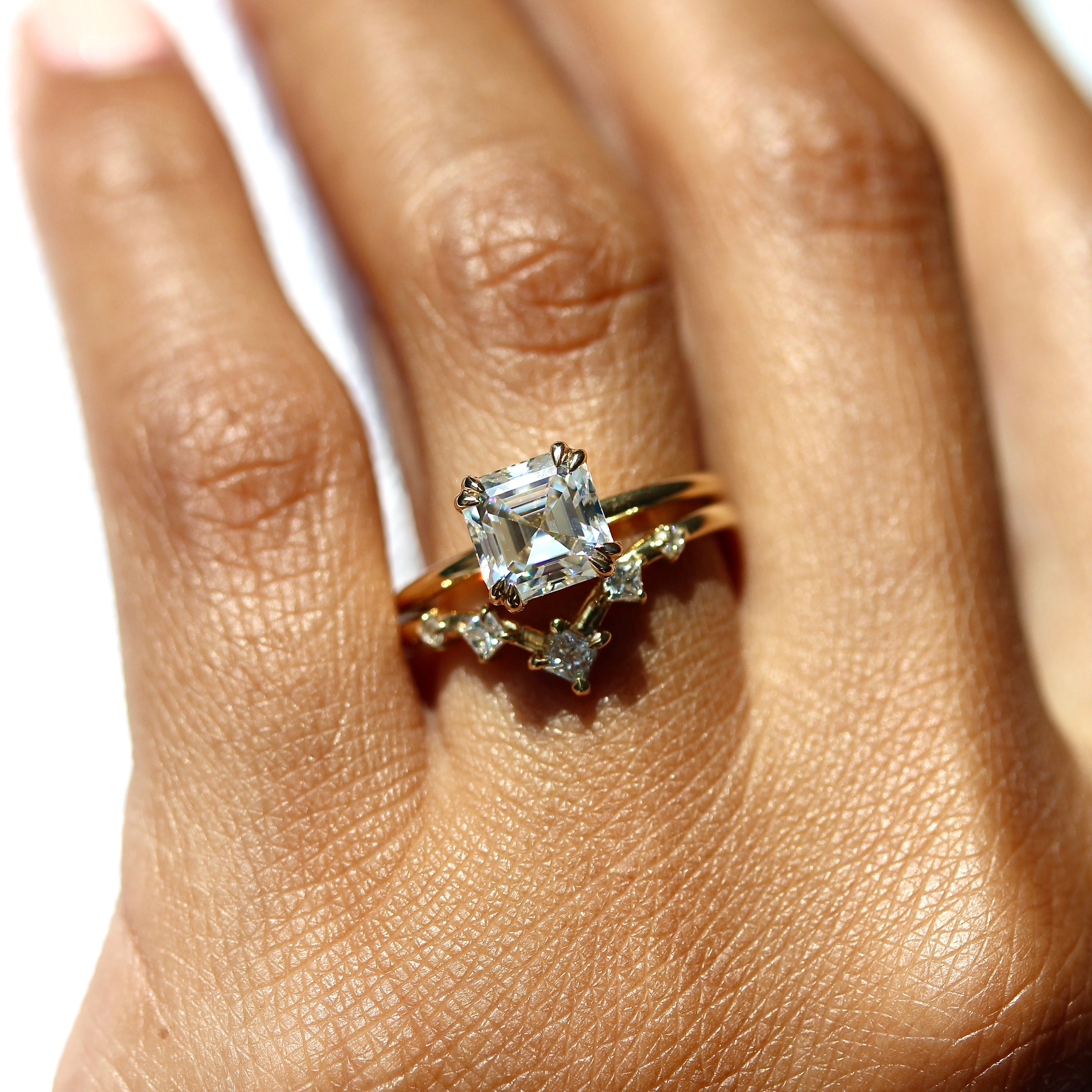 Princess Cut Step Design Wedding Band Ring Asscher Diamond