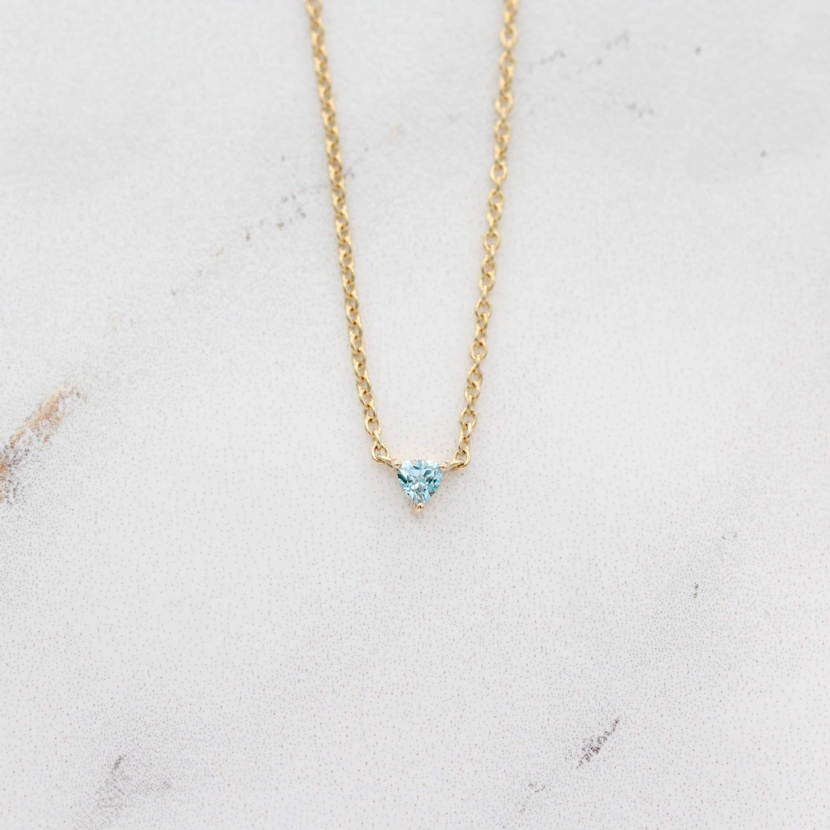 The March Trillion Birthstone Necklace with Aqua Spinel | Ethical