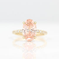 Ready to Ship Ring 14k Yellow Gold The Athena Hidden Halo Ring (Oval) in Yellow Gold with 3.23ct Pink Lab-Grown Diamond