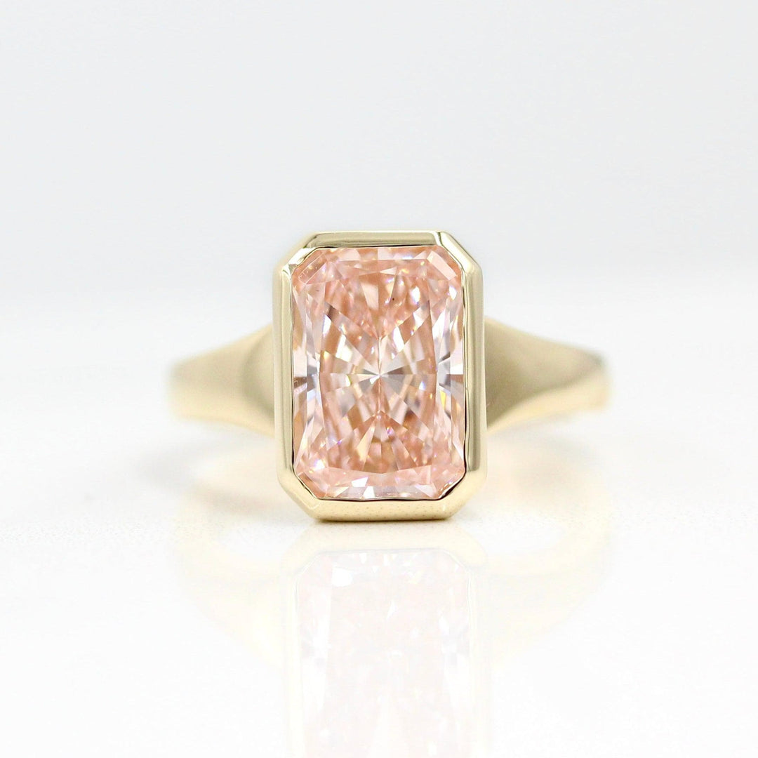 Engagement Ring 14k Yellow Gold / 3.8ct The Billie Ring (Radiant) in Yellow Gold with 3.8ct Pink Lab-Grown Diamond