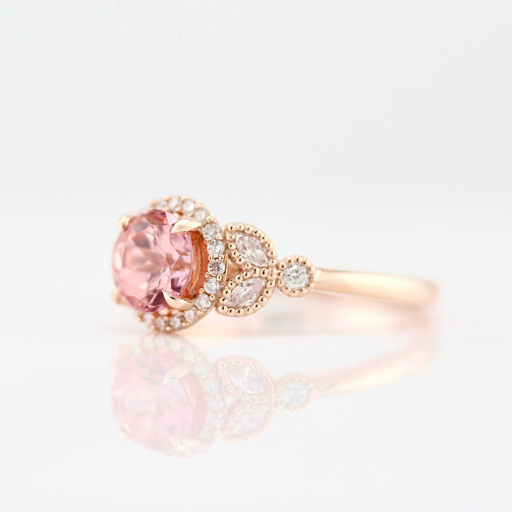 Ready to Ship Ring 14k Rose Gold The Cate Ring (Round) in Rose Gold with 1ct Peachy-Pink Created Sapphire