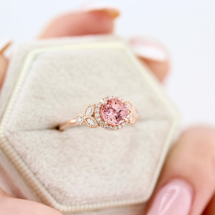 Ready to Ship Ring 14k Rose Gold The Cate Ring (Round) in Rose Gold with 1ct Peachy-Pink Created Sapphire
