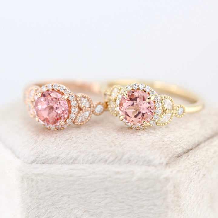 Ready to Ship Ring 14k Rose Gold The Cate Ring (Round) in Rose Gold with 1ct Peachy-Pink Created Sapphire