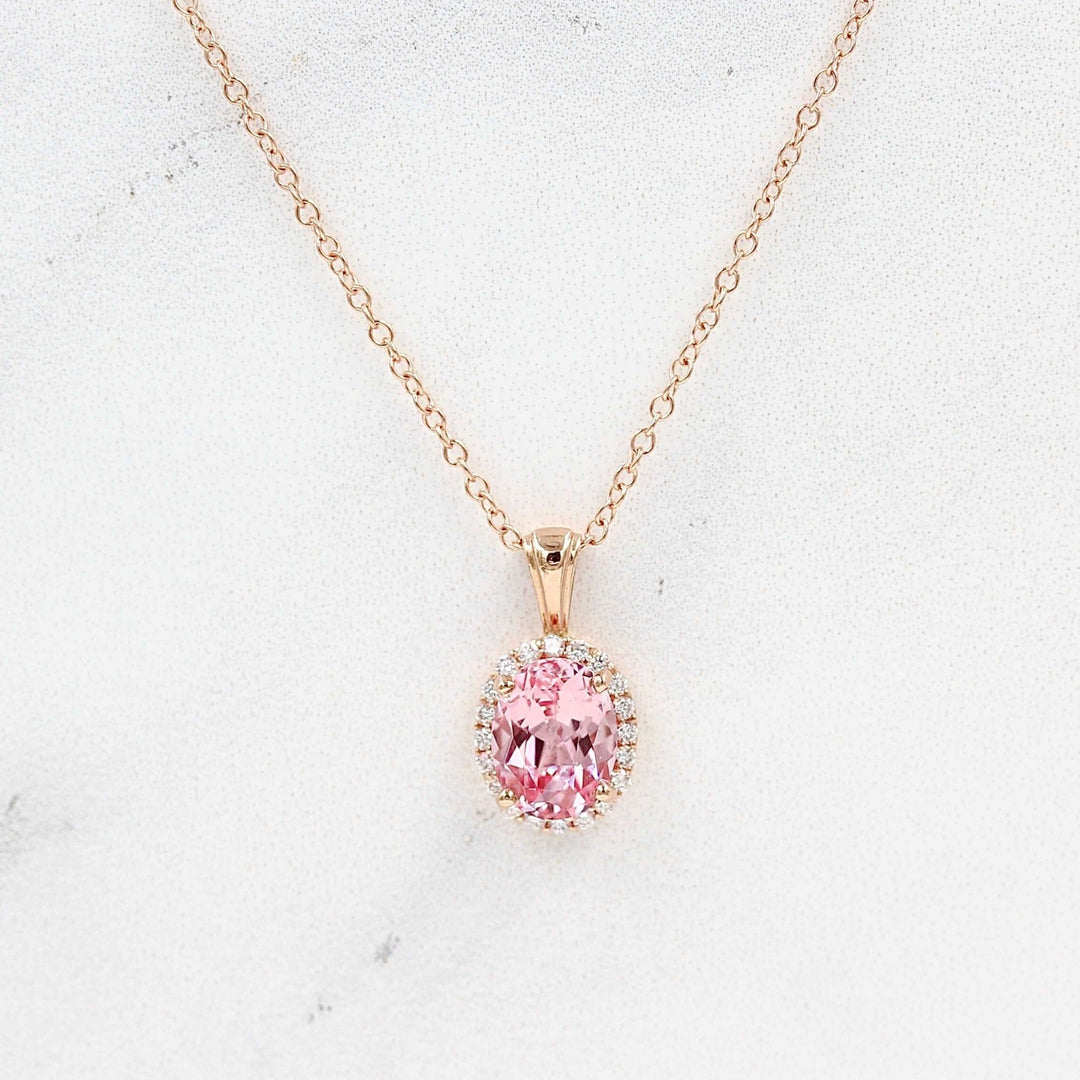 Necklace 14k Rose Gold The Charlotte Necklace in Rose Gold with 1.75ct Peachy-Pink Created Sapphire