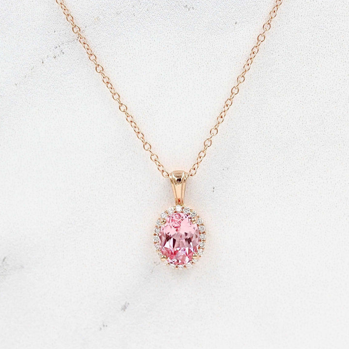 Necklace 14k Rose Gold The Charlotte Necklace in Rose Gold with 1.75ct Peachy-Pink Created Sapphire