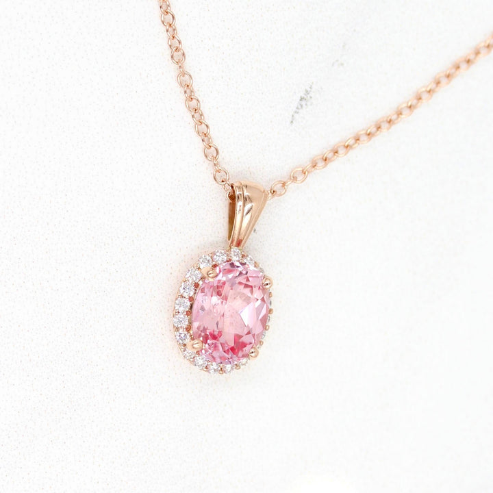 Necklace 14k Rose Gold The Charlotte Necklace in Rose Gold with 1.75ct Peachy-Pink Created Sapphire