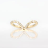 The Deep V Diamond Wedding Band in Yellow Gold against a white background