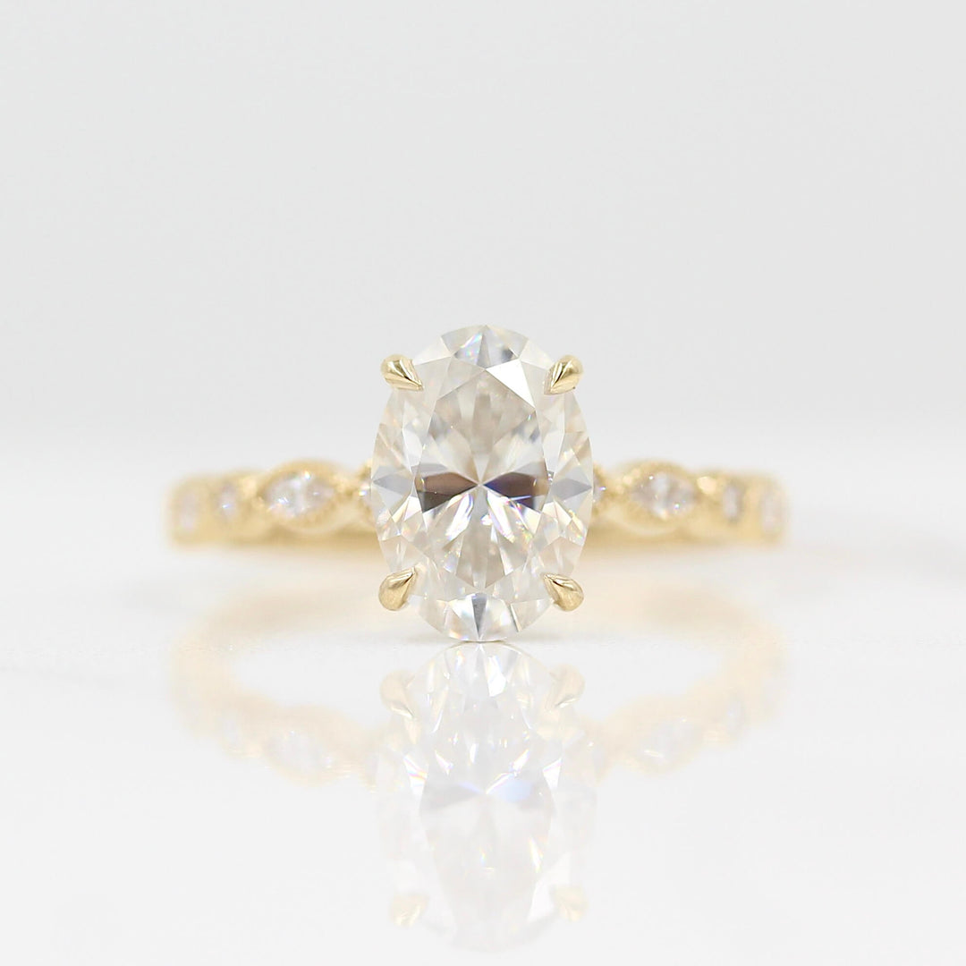 The Hudson Ring in Yellow Gold with 2ct Moissanite against a white background