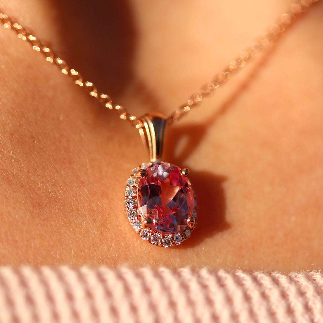 Necklace 14k Rose Gold The Charlotte Necklace in Rose Gold with 1.75ct Peachy-Pink Created Sapphire