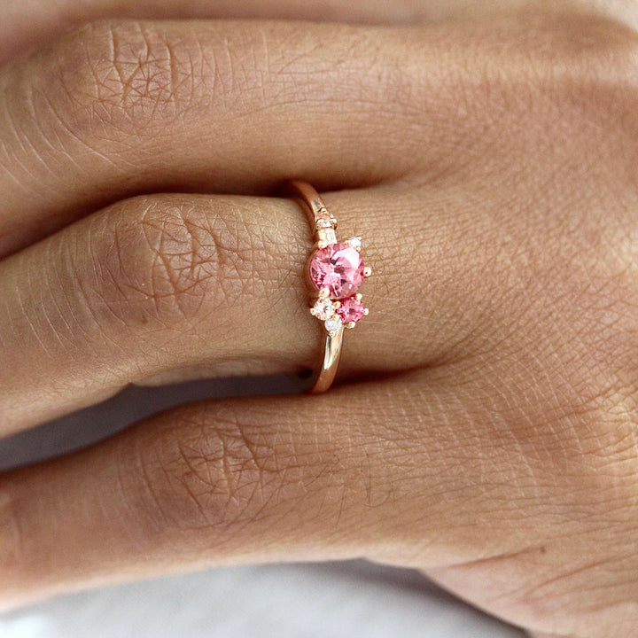 Ready to Ship Ring 14k Rose Gold The Padparadscha Sapphire Cluster Ring in Rose Gold