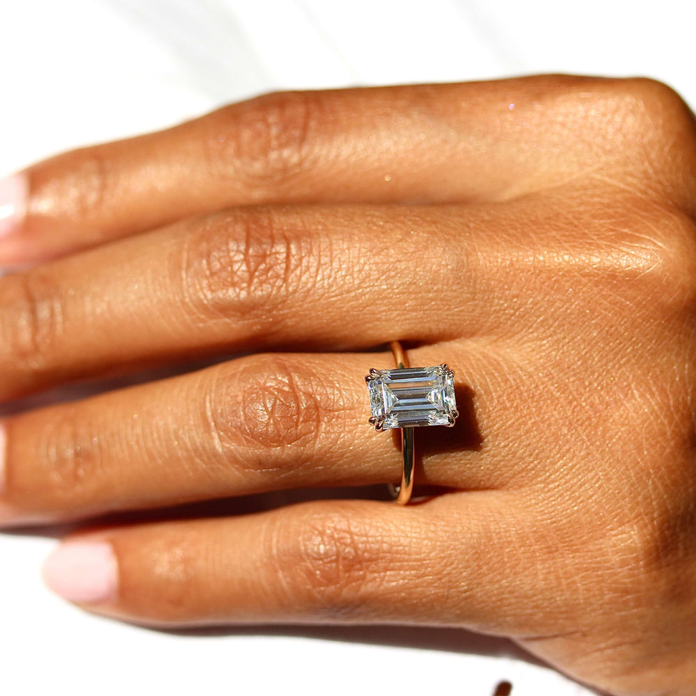 Ready to Ship Ring 14k Yellow Gold The Serena Ring (Emerald) in Yellow Gold with 3ct Moissanite