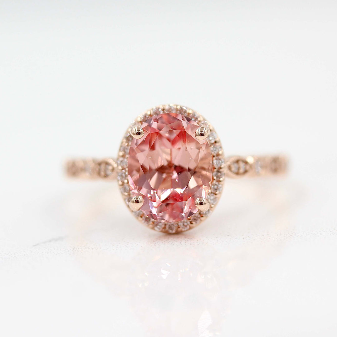 Ready to Ship Ring Peachy-Pink Created Sapphire / 14k Rose Gold / 1.75ct The Charlotte Ring in Rose Gold with 1.75ct Peachy-Pink Created Sapphire