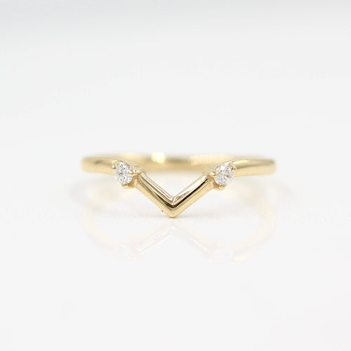 Ready to Ship Ring 14k Yellow Gold The Double Diamond V-Band in Yellow Gold