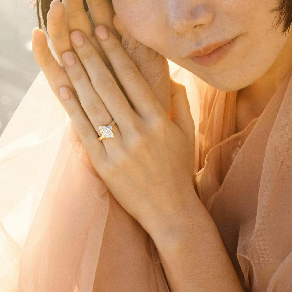 The Billie Ring (Marquise) in Yellow Gold with 1.54ct Lab-Grown Diamond modeled