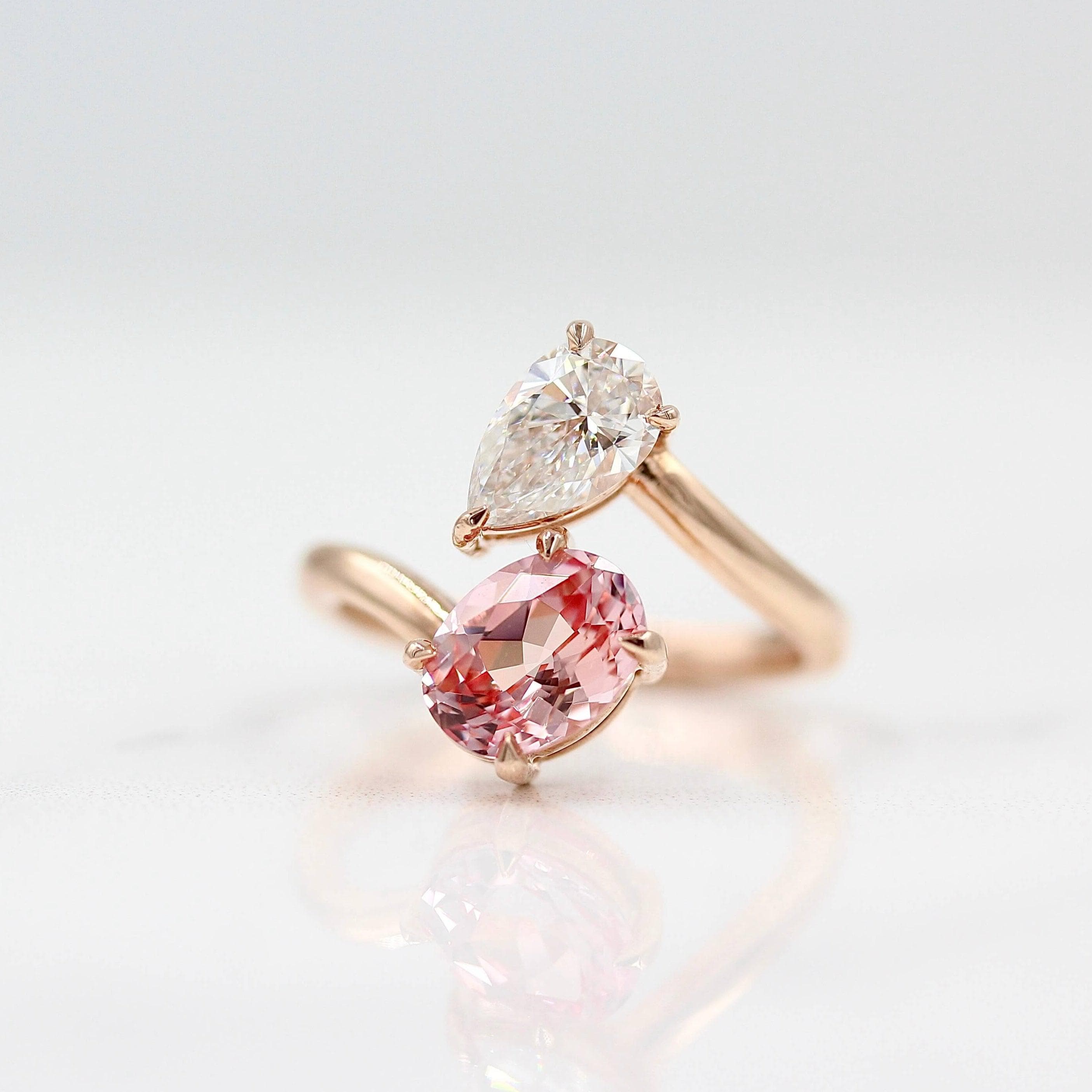 Toi et Moi Peachy-Pink Sapphire and Diamond Engagement Ring