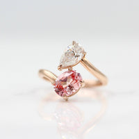 Ready to Ship Ring 14k Rose Gold The Toi et Moi Diamond and Peachy-Pink Sapphire Bypass Ring in Rose Gold