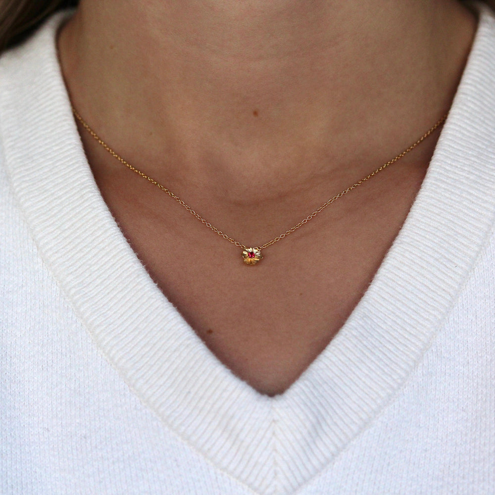 Necklace 14k Yellow Gold The July Poppy Birthstone Necklace with Ruby in Yellow Gold