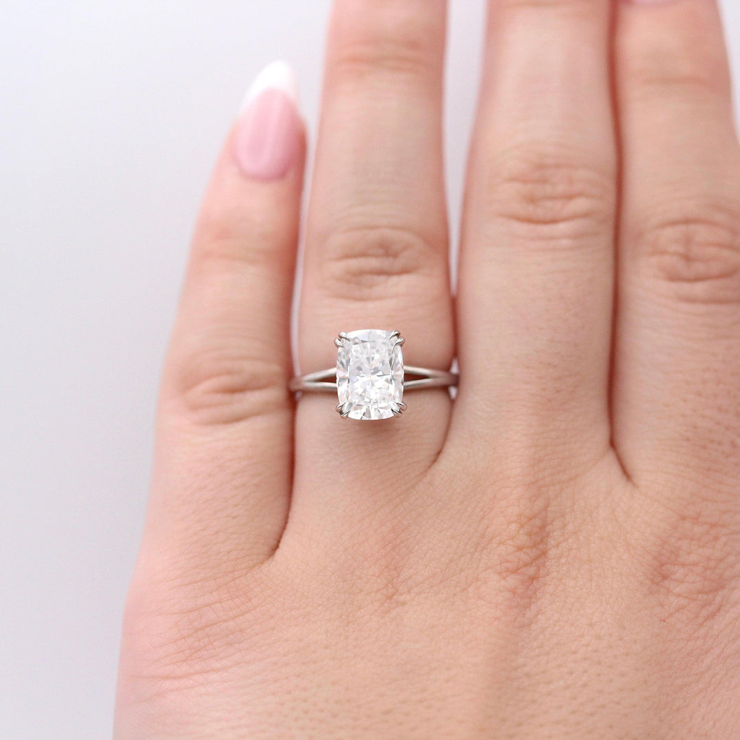 The Sage Ring in White Gold with a 3ct Elongated Cushion Lab-Grown Diamond modeled