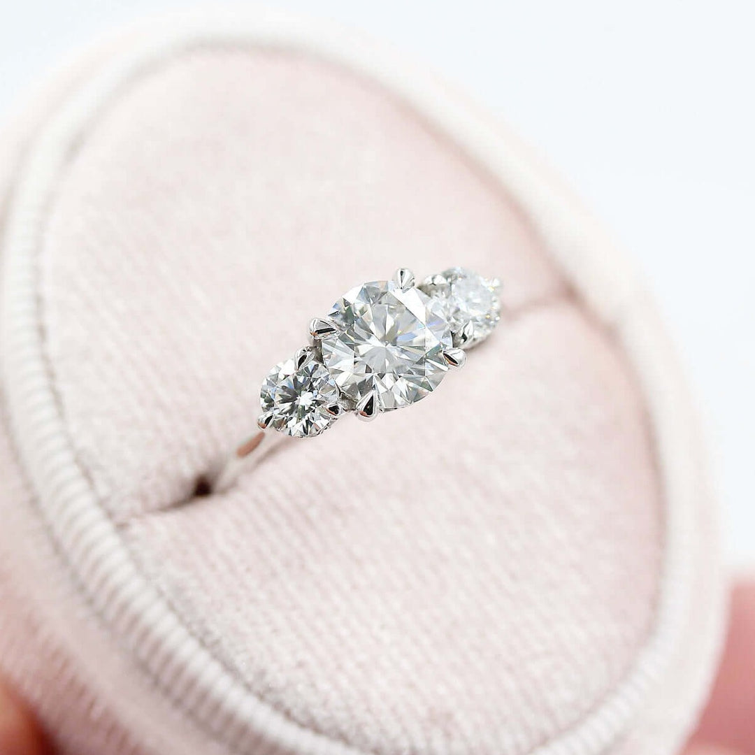 platinum three-stone diamond ring