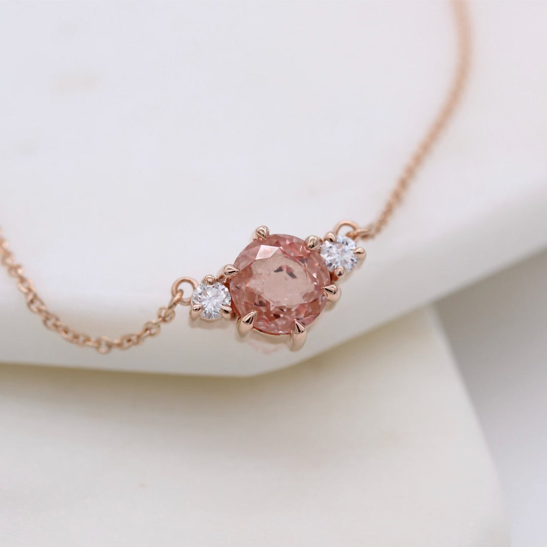 Necklace 14k Rose Gold The Trio Peachy-Pink Sapphire and Diamond Necklace