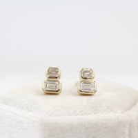 Earrings 14k Yellow Gold Emerald-Cut Diamond Two-Stone 1ct Earrings in Yellow Gold