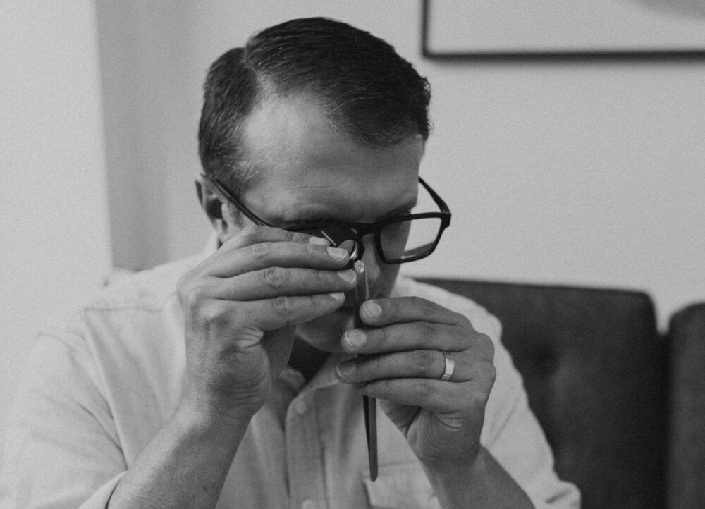 Jerry Taylor inspecting a diamond
