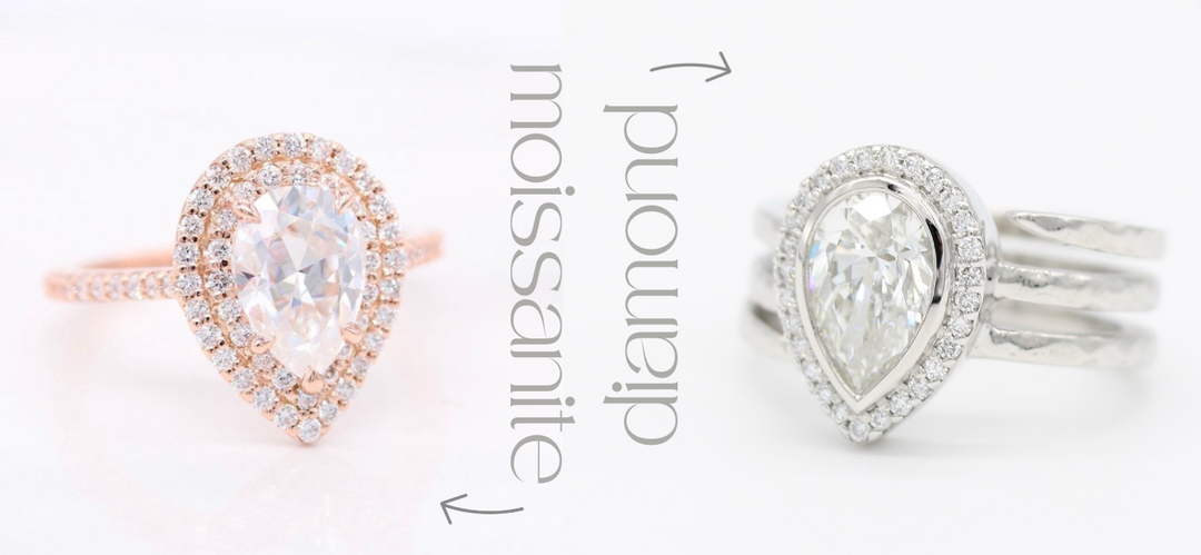 two rings showing the difference between moissanite and diamonds
