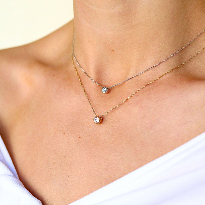 Necklace 14k White Gold / 1/4ct 1/4ct Diamond Bezel Necklace in White Gold