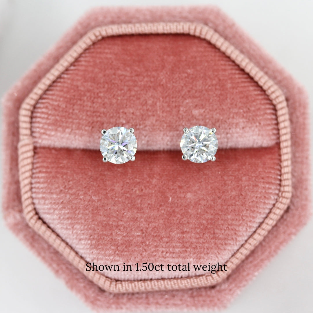 1.50ct Classic Stud Earrings in white gold in a pink velvet ring box