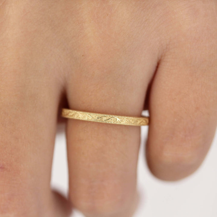 14k yellow gold engraved wedding band