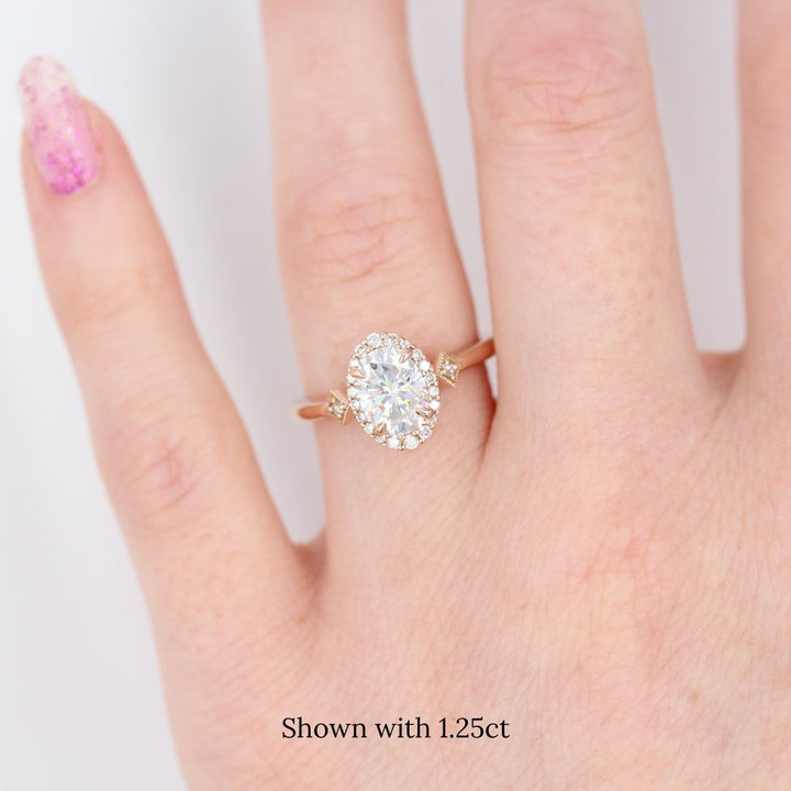 Casey Ring (Oval) in Rose Gold with 1.25ct modeled on a hand