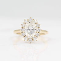 14k yellow gold Allie oval halo engagement ring with white background