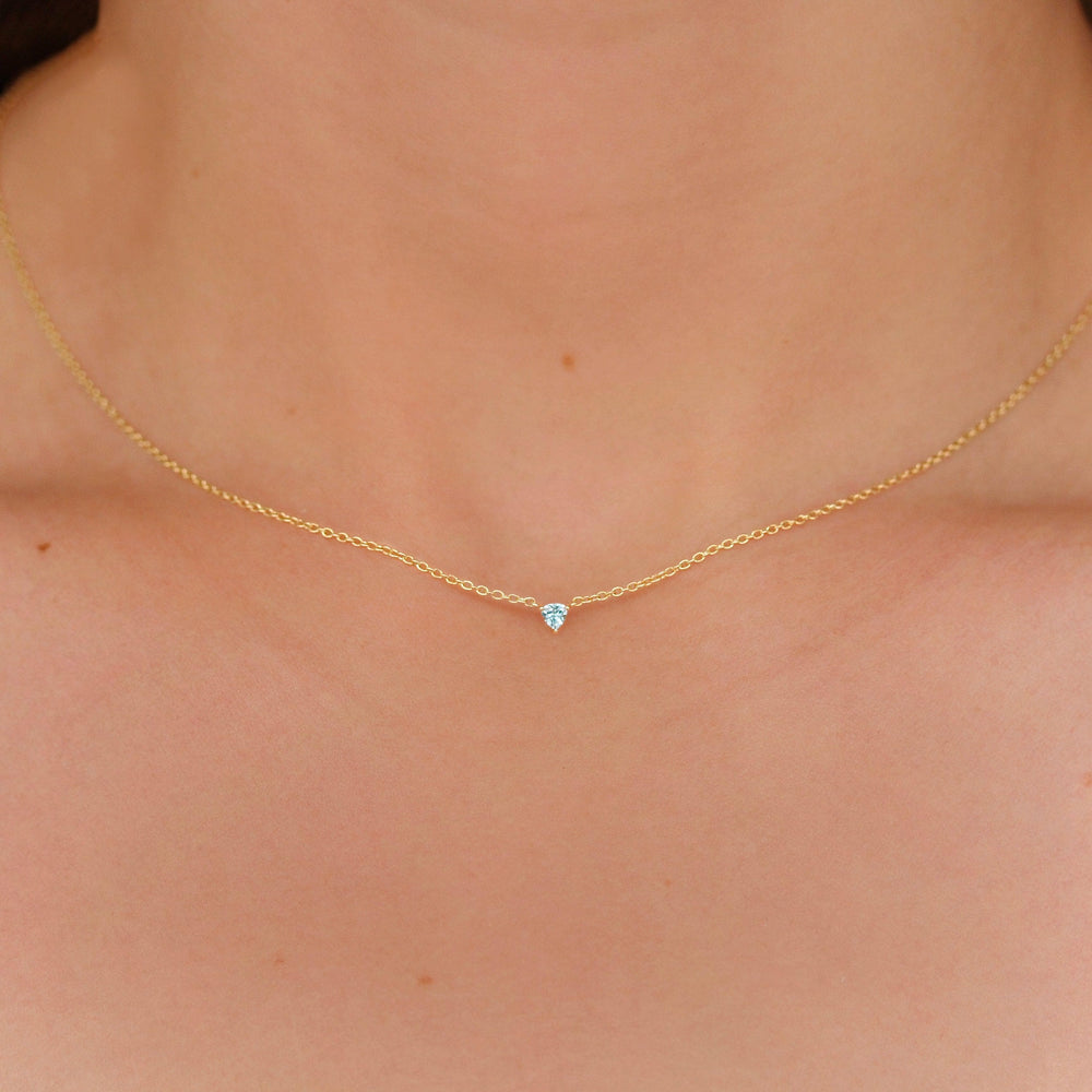 Necklace 14k Yellow Gold The March Tiny Trillion Birthstone Necklace with Aqua Spinel in Yellow Gold