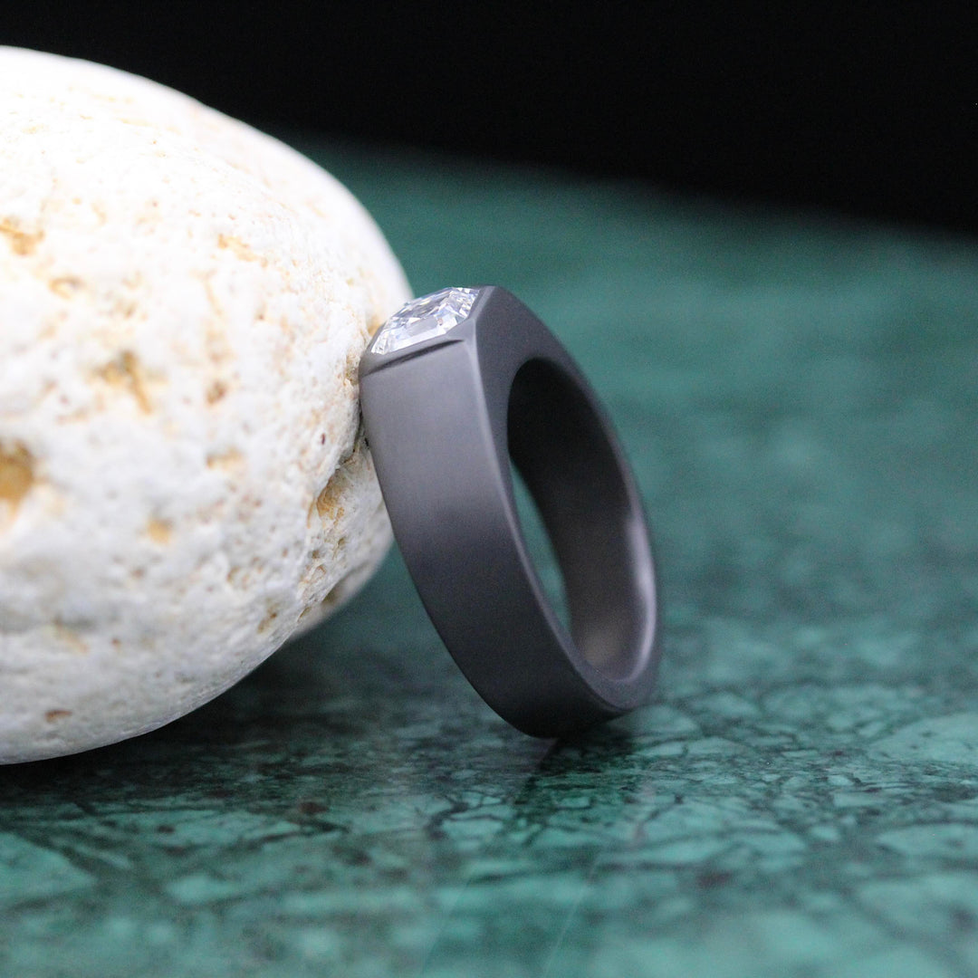 The Archer Band in Zirconium with 2.09ct Asscher cut Lab-Grown Diamond