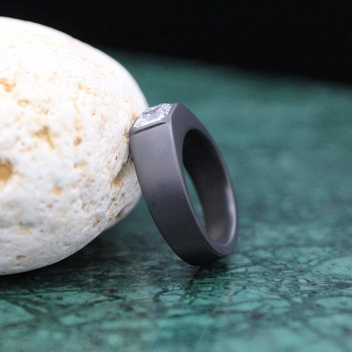 The Archer Band in Zirconium with 2.09ct Asscher cut Lab-Grown Diamond