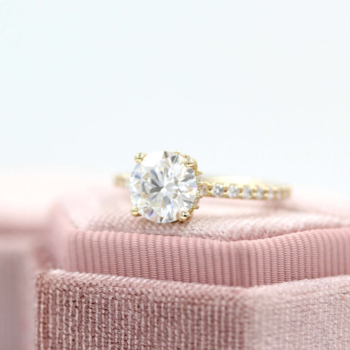 Ready to Ship Ring 14k Yellow Gold The Athena Hidden Halo Ring (Round) in Yellow Gold with 2ct Moissanite