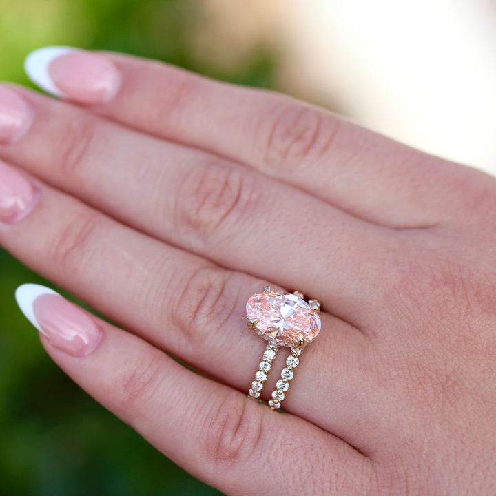 Ready to Ship Ring 14k Yellow Gold The Athena Hidden Halo Ring (Oval) in Yellow Gold with 3.23ct Pink Lab-Grown Diamond