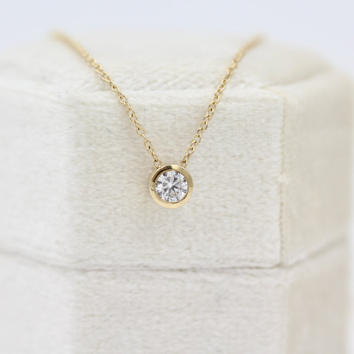 14k yellow gold classic diamond bezel necklace