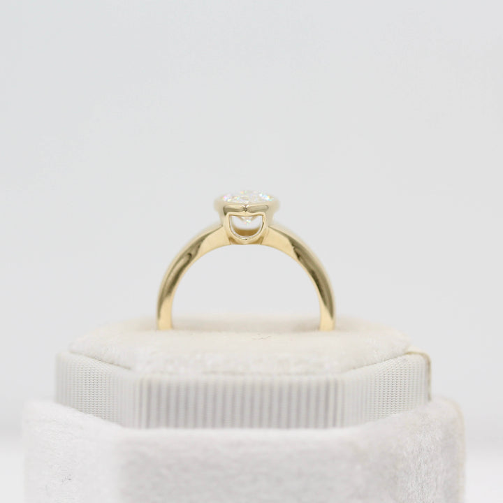 The Billie Ring (Marquise) in Yellow Gold with 1.54ct Lab-Grown Diamond in a white velvet ring box