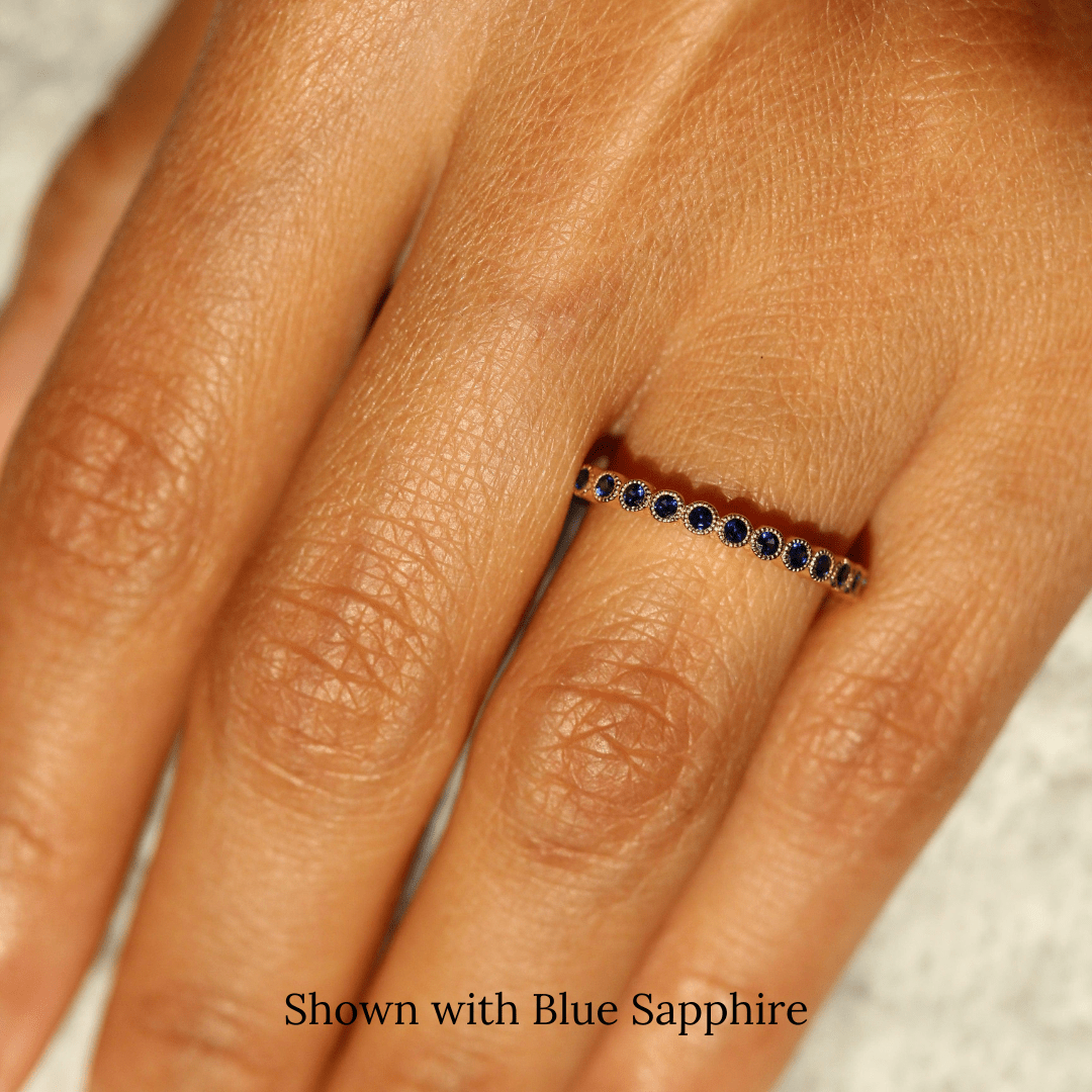 The September Florence Birthstone Band with Blue Sapphire in Yellow Gold modeled 