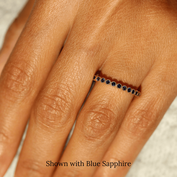 The September Florence Birthstone Band with Blue Sapphire in Yellow Gold modeled 