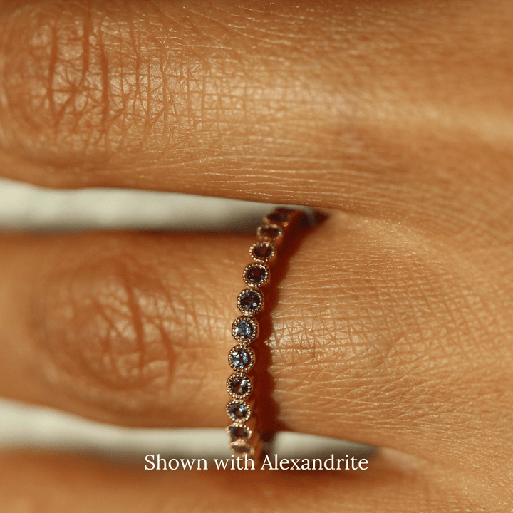 The June Florence Birthstone Band with Alexandrite in Yellow Gold modeled