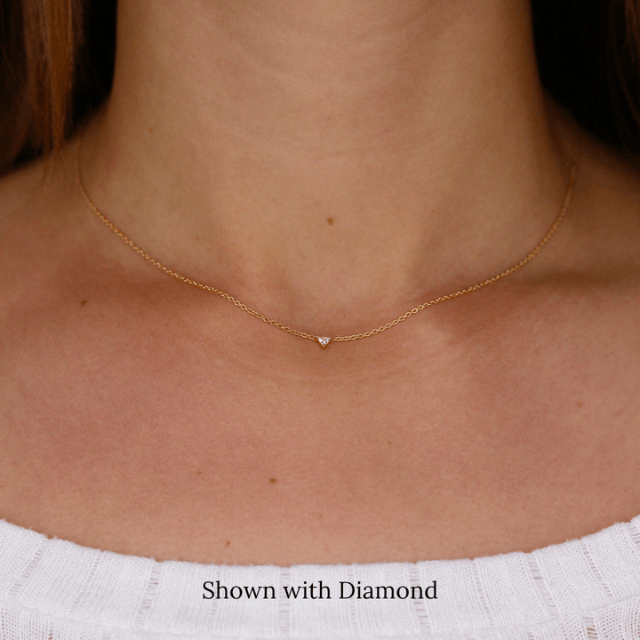 The April Tiny Trillion Birthstone Necklace with Lab-Grown Diamond in Yellow Gold modeled