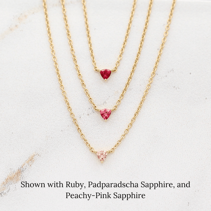 Necklace 14k Yellow Gold The January Tiny Trillion Birthstone Necklace with Padparadscha Sapphire in Yellow Gold