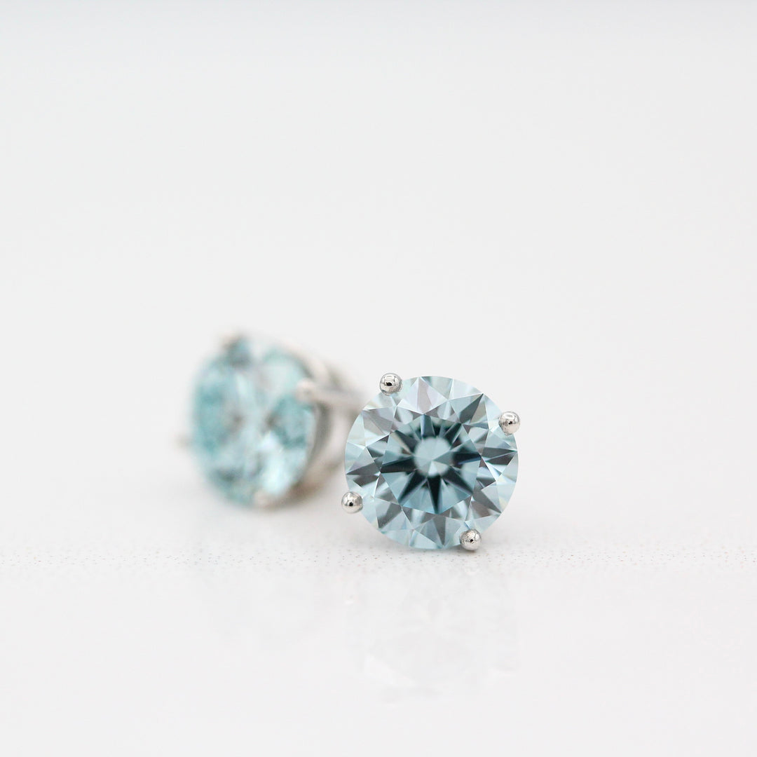 The Classic Stud Earrings in White Gold with 2.03ct Blue Lab-Grown Diamond