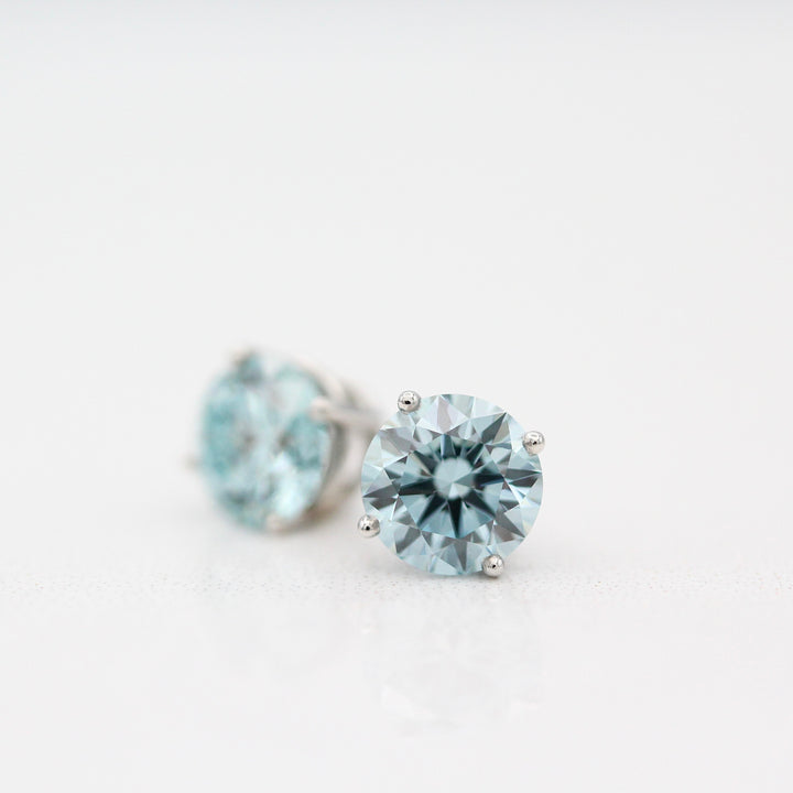 The Classic Stud Earrings in White Gold with 2.03ct Blue Lab-Grown Diamond