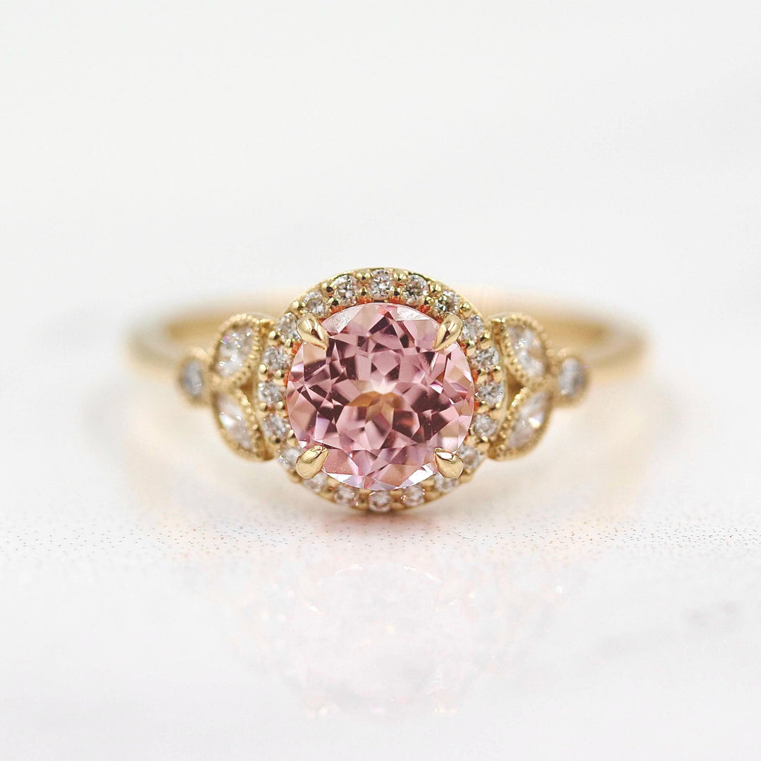 Engagement Ring The Cate Ring (Round) with Peachy-Pink Created Sapphire