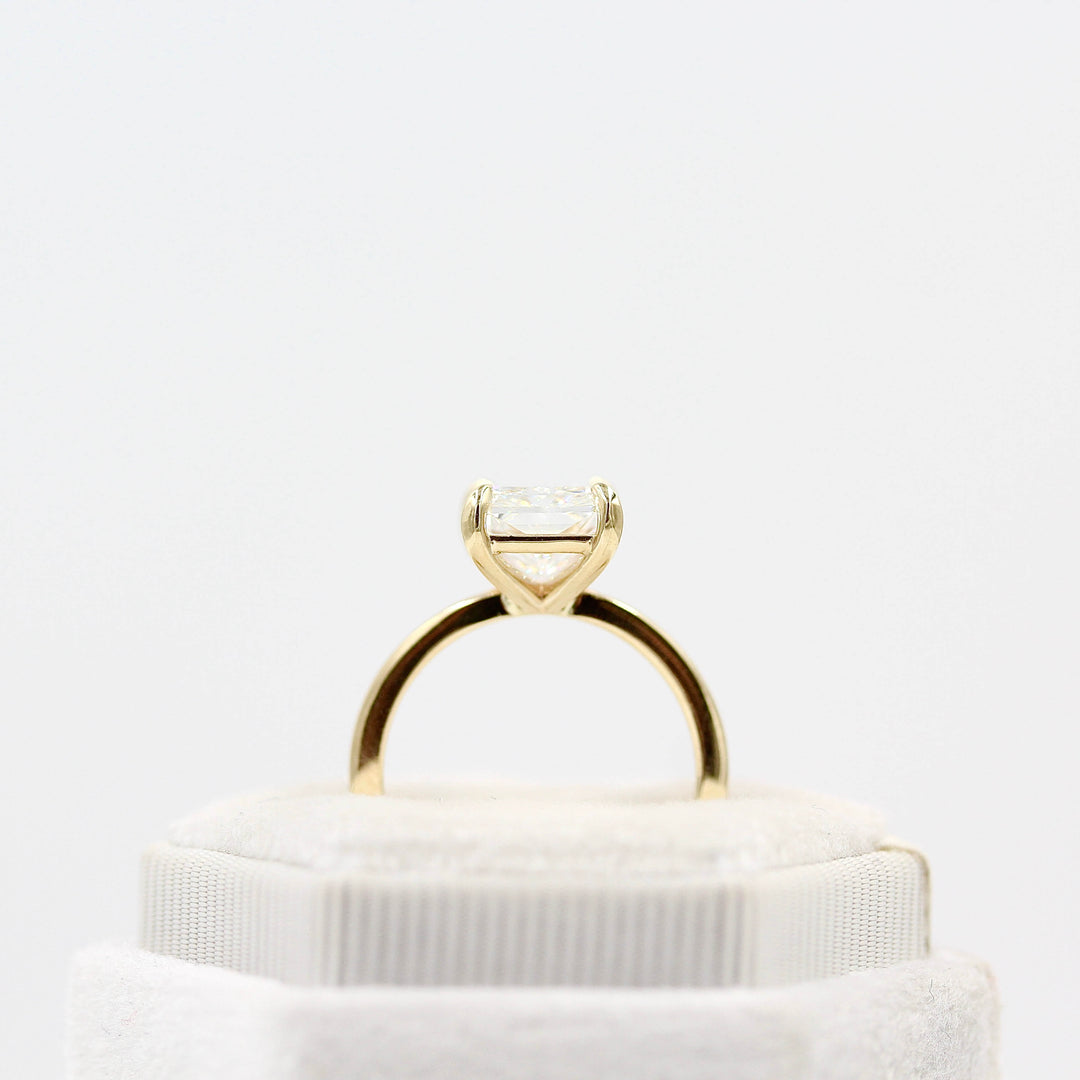  The Celeste Ring (Radiant) in Yellow Gold with 3.75ct Lab-Grown Diamond in a white velvet ring box