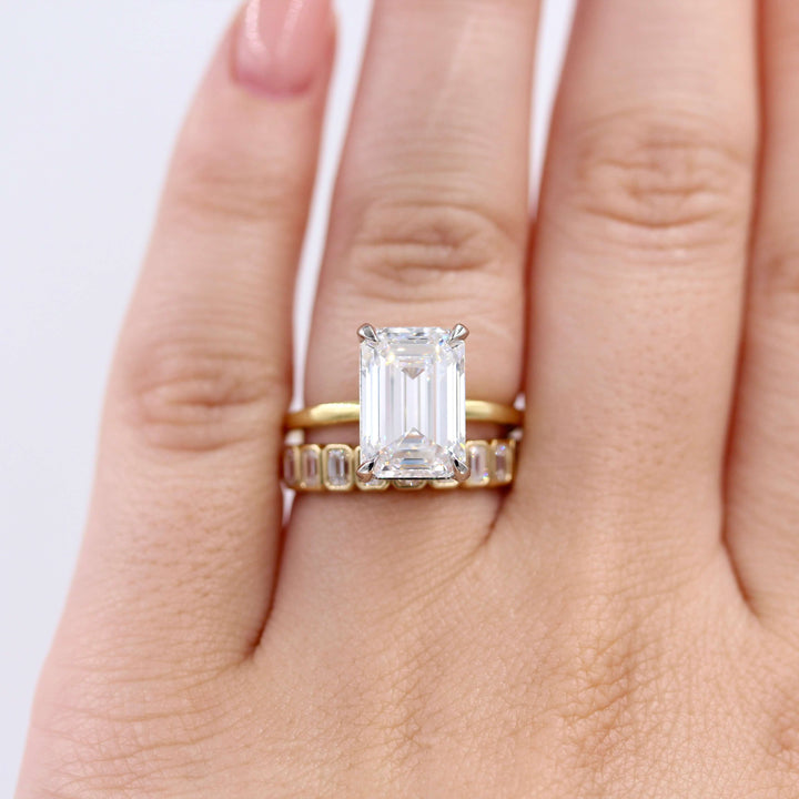 Engagement Ring Lab-Grown Diamond / 18k Yellow Gold and Platinum / 5.35ct The Celeste Ring (Emerald) in 18k Yellow Gold and Platinum with 5.35ct Lab-Grown Diamond