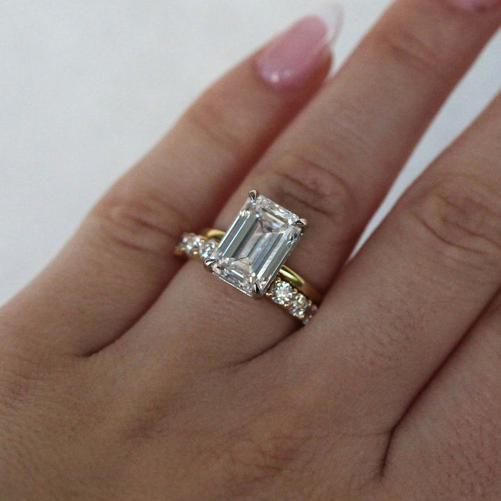 Engagement Ring Lab-Grown Diamond / 18k Yellow Gold and Platinum / 5.35ct The Celeste Ring (Emerald) in 18k Yellow Gold and Platinum with 5.35ct Lab-Grown Diamond